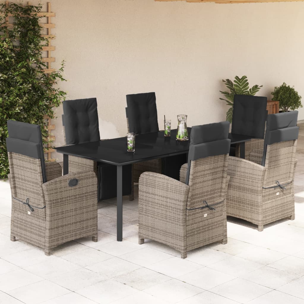 7-tlg. Garten-Essgruppe mit Kissen Grau Poly Rattan